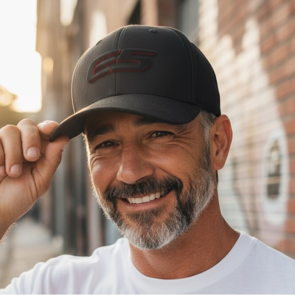 E5 Wheels Suede-Feel Adjustable Unisex Black with Red Billed Cap